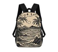 Saint Lucia Caribbean Black And Beige Print Mochila Escolar Grande Para Niños - Perfecta Para Viajes, Trabajo Y Uso Diario 17inch
