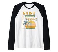 Saint Retro Palm Christian Faith Sunset Gráfico Camiseta Manga Raglan