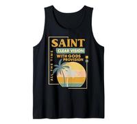 Saint Retro Palm Christian Faith Sunset Gráfico Camiseta sin Mangas