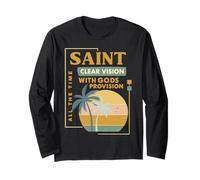 Saint Retro Palm Christian Faith Sunset Gráfico Manga Larga
