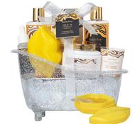 Saint Roy Cesta de regalo de spa, kit de baño de lujo, regalo de Navidad para mujeres, kit de baño y cuerpo con leche de almendras y vainilla, juego de regalo de baño con gel de ducha, loción