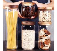 SAIOOL Set of 5 Kitchen Canisters Thick Stackable Natural Style Cookie Rice and Spice Jars - Sugar or Flour Container - Big and Small Airtight Food