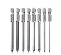 Saiper - Juego de 8 puntas de destornillador Phillips de cabeza cruzada magnéticas con vástago hexagonal de 1/4 pulgadas S2 de acero PH0/PH1/PH2, 75 mm de longitud