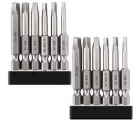 Saipor 12 piezas puntas de destornillador magnéticas de cabeza cuadrada para taladradora-atornillador, punta cuadrada atornilladora S2 Acero, Hex Varilla Puntas de atornillado Magnético, SQ1, SQ2,