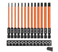 Saipor Juego de 13 puntas Torx de 100 mm de largo (T5-T40), acero S2 de 1/4 pulgadas, vástago hexagonal magnético largo para destornillador inalámbrico