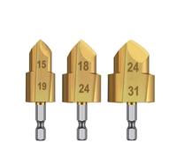 Saipor Juego de 3 brocas escalonadas de escariado de tuberías resistentes con revestimiento de titanio, brocas de elevación de tuberías de agua, herramienta de reparación de escariado, vástago