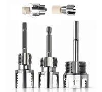 Saipor - Juego de 3 herramientas de rosca para tubos de PVC 1/2", 3/4" y 1" NPT, roscadora integrada interior y exterior, compatible con taladro eléctrico, kit de corte doble función