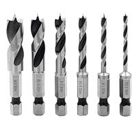 Saipor Juego de 6 brocas Stubby de 1/4 pulgadas, vástago hexagonal corto, broca Brad Point HSS 4241, cambio rápido, juego de brocas para madera, para taladro en ángulo recto, uso en espacios reducidos