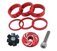 Saipor Juego de 9 espaciadores para auriculares de bicicleta con tapa superior de vástago, perno largo, 5 mm, 10 mm para bicicleta de carretera MTB BMX (rojo)