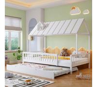 Sairedel Cama de cabina extensible con cama móvil, techo y jardín decorativo, 3 lados, estructura de pino y MDF (120 x 200/190 cm), sin colchón