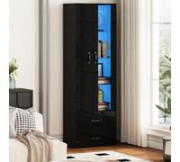 Sairedel Expositor de pared LED con puertas transparentes - Vitrina para buffet de 2 puertas, soporte moderno para TV, color negro