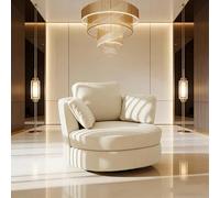 Sairedel Fauteuil XXL moderno en chenille beige, 3 coussins individuels, assise à haute élasticité - fauteuil de lecture confortable pour salon, chambre et bureau