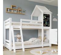 Sairedel Litera 90x200 cm 'casita' con puerta, panel y techo - Cuna en blanco con ventanas y escalera inclinada de 3 peldaños - Sin colchón