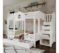 Sairedel Litera blanca con ventana decorativa y techo - 90x200 cm y 140x200 cm (sin colchón)