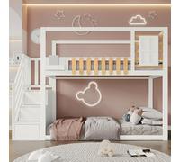 Sairedel Litera con escaleras, ventanas y estante, cuna con 3 armarios en la rejilla de protección contra caídas, color blanco, 90 x 200 cm