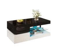 Sairedel Moderna mesa auxiliar con LED-Ambientebeleuchtung control APP y Bluetooth, diseño blanco y negro para salón, 90 x 45 x 35,5 cm (negro + blanco + tablero de partículas-1)