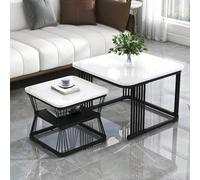 Sairedel Moderna mesa de salón - Bandejas de mármol MDF de 2 tamaños y estructuras de acero (65 cm y 45 cm)