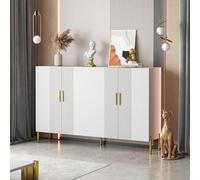 Sairedel Moderner einfacher weißer Matter multifunktionaler Aufbewahrungsschrank 4 offene und geschlossene Türen Esszimmerschrank Golddekoration 160 * 35 * 100cm