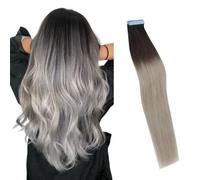 Saisifen Cinta En Extensiones De Cabello 1bTnegro Ombre Negro a Gris Recto Pu Extensiones De Cabello Humano 20 piezas 50g/paquete 14 Pulgadas(36cm)