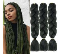 SAISIFEN Extensiones de Trenzas Grandes 3 Paquetes 24 Pulgadas Trenzas Box Twist Pelo Sintético para Crochet Mujeres y Niños #A23 Verde Oliva Oscuro