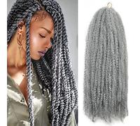 SAISIFEN Marley Twist Trenzado Extensiones De Cabello 100g/pieza 3pieces/lot Marley Trenzas Pelo Largo Afro Kinky Rizado Mariposa Cerraduras Crochet Pelo (45 CM/18 Pulgadas, #GRIS)