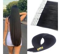 Saisifen Mini 6 PéTalos De Cinta Ins Extensiones De Cabello Humano 20pcs 40g Invisible Sin Fisuras Extensiones De Cabello 1b Negro (40cm)