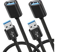Saisn Paquete de 2 cables de extensión trenzados USB 3.0 tipo A macho a hembra, cable extensor duradero de transferencia de datos rápida para impresora, teclado USB, unidad flash, disco duro, Playstation, 3 pies
