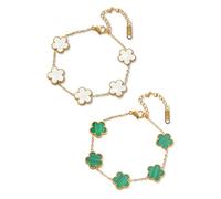 Saituo Home 2 Piezas Trebol de Cuatro Hojas Pulsera Trebol 4 Hojas Collar de Trébol 18k Stainless Steel Bracelets Women,Adecuado para Regalos de Cumpleaños, Regalos de San Valentín(blanco&verde)