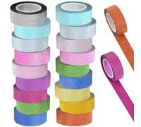 Saituo Home 20 Rollos Washi Tape con Purpurina, Washi Tapes de Colores Brillantes, 1,5 CM x 3 M, Cinta Adhesiva Decorativa Multicolor para Scrapbooking Artesanía de Bricolaje Diarios Planificadores
