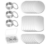 Saituo Home 24 Piezas Etiqueta de Acero Inoxidable en Blanco, Chapa Perro Grabada Redondo/Rectangular/Corazón, Chapa Acero Inoxidable con Llavero para Placa Identificativa Collar y Llavero
