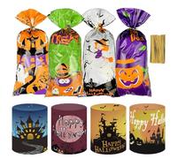 Saituo Home 8 Piezas Halloween Decoracion Mesa, 50 Piezas Bolsas Halloween Chuches, Decoración de Mesa de Linterna, Bolsas para Chuches para Galleta Dulce Palomita, Suministros de Fiesta de Eventos