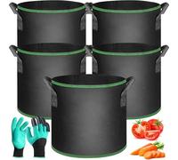 SaiXuan 5 Bolsas de Cultivo Negras 30L, Transpirables, para Patatas, Tomates, Zanahorias, Fresas, Flores, con Asas Manejar y Guantes de Jardinería, para Balcón, Terraza, Jardín e Invernadero