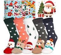 SaiXuan Calcetines Navideños Mujer 5 Pares,Calcetines Navidad Calientes y Suaves de Invierno,calcetines Originales mujer con Caja Regalo, Diseño Divertido de Navidad, Talla Única 36-41, Regalo Mujer