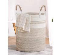 SaiXuan Cesta Ropa Sucia Trenzado de Algodón,Cesta de Cuerda de Algodón Bicolor con Asas, 50L de Gran Capacidad para Dormitorio, Baño, Juguetes y Almacenamiento, Elegante y Duradera, 37x47cm