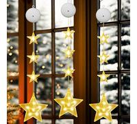SaiXuan Cortina Luces Navidad 3 Pcs, Luces LED de Estrella para Ventana, Blanco Cálido con Ventosa, 3 Modos (Fijo/Parpadeo), Luces Navidad Interior a Pilas, Decoración Navideña para Casa,Árbol,Fiesta