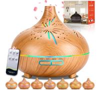 SaiXuan Difusor de Aceites Esenciales 550ml, Humidificador Ultrasónico Madera Silencioso con Luces LED, Temporizador y Mando a Distancia, Difusor de Aromaterapia para Dormitorio, Oficina y Regalo