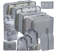 SaiXuan Juego de 12 Bolsas Organizadoras para Maleta, Packing Cubes, Organizador Maleta Viaje para Ropa, Cubos de Embalaje, Zapatos y Accesorios, Bolsas Viaje Organizadoras, Cosméticos (Gris)