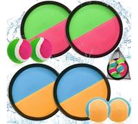 SaiXuan Juego de 2 Toss Catch Ball Juguetes con 4 Palas Ø18,5cm y 4 Pelotas Duras - Juego con Superficie Adhesiva para Niños 3-10 Años, Juguetes Exterior para Jardín, Playa, Familia y Fiestas