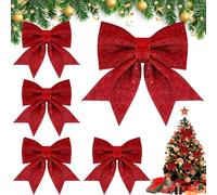 SaiXuan Juego de Lazos navideños, 1 Lazo Grande 21 x 24 cm + 4 pequeños Lazos de 17 x 18 cm para Árbol de Navidad con Brillo y Alambre Flexible - Lazos Navideños Elegantes para Árbol, Puerta, Corona