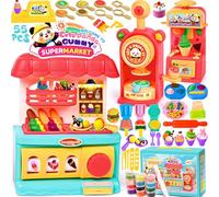 SaiXuan Juego de Plastilina 55 Piezas con 12 Botes, Moldes de Plastilina y Herramientas DIY para Helados, Hamburguesas y Comida, Plastilina Niños 2-6 Años, Kit Creativo Regalo Infantil