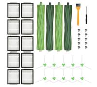 SaiXuan Kit de Recambios para Roomba iRobot i3/i3+, i4, i6/i6+, i7/i7+, i8/i8+, E5 E6 E7 - 2 Juegos de Rodillos, 10 Filtros, 10 Cepillos Laterales, 10 Tornillos, Cepillo de Limpieza y Destornillador