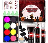 SaiXuan Kit Maquillaje Halloween 45PCS, Sangre Falsa, Pinturas cara para Niños y Adulto Halloween, Cera Cicatriz, Tatuajes de Heridas,Maquillaje Efectos Especiales para Halloween,Cosplay y Fiestas