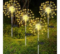 SaiXuan Luces Solares LED Exterior Jardin, 4 Piezas Luces Solares Jardin 120 LED con 8 Modos, IP65 Impermeable Luces de Fuegos Artificiales para Decorar Jardines, Céspedes, Patios (Blanco Cálido)