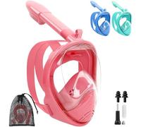 SaiXuan Máscara de Snorkel Infantil XS - Máscara de Buceo para Niños con Vista Panorámica 180°, Antivaho y Antifugas, con Bolsa de Malla, Soporte para Cámara y Accesorios (Rosa)