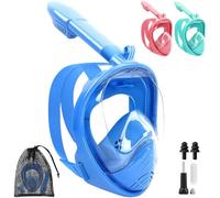 SaiXuan Máscara de Snorkel Infantil XS - Máscara de Buceo para Niños con Vista Panorámica 180°, Antivaho y Antifugas, con Bolsa de Malla, Soporte para Cámara y Accesorios (Azul)