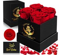 SaiXuan Rosa Eterna Flores Eternas - 4 Rosas Naturales, Caja de Regalo con Tarjeta, Ideal para el Día de la Madre, San Valentín, Cumpleaños, Aniversario y Regalos Románticos, Mamá/Dama/Novia/Queridos