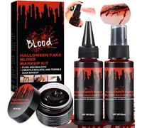 SaiXuan Sangre Falsa Halloween Kit de Maquillaje 3 PCS - Sangre Halloween Realista y Lavable para Maquillaje Halloween, Sangre Artificial para Cicatrices, Disfraces, Ropa y Efectos Especiales