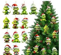 SaiXuan Set de 12 Adornos de Navidad Grin-ch - Decoraciones Acrílicas Divertidas con Cuerda Dorada, Grin-ch Navidad Decoración para Árbol, Ventanas, Casa, Oficina y Fiestas Navideñas