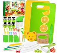 SaiXuan Set de Cocina Infantil Montessori 31 Piezas con Cuchillos Seguros, Tablas de Cortar, Cortadores de Frutas y Moldes para Galletas, Utensilios Educativos y Creativos para Niños de 3 a 7 Años