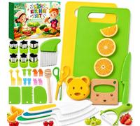 SaiXuan Set de Cocina Infantil Montessori 31 Piezas con Cuchillos Seguros, Tablas de Cortar, Cortadores de Frutas y Moldes para Galletas, Utensilios Educativos y Creativos para Niños de 3 a 7 Años